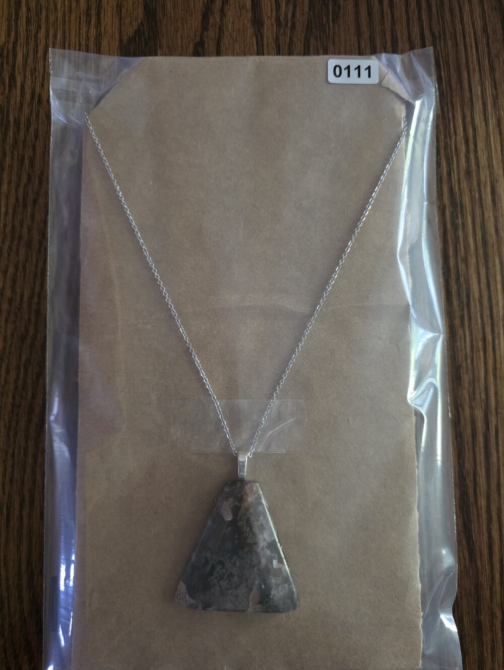 Large Natural Moss Agate Statement Pendant Necklace 18" Silver Chain Crystal - Picture 9 of 10
